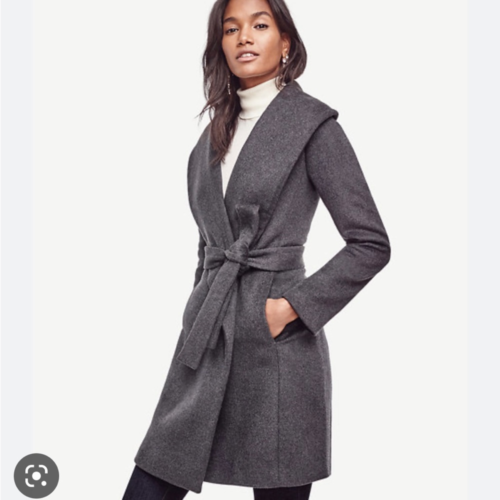 Ann Taylor shawl collar gray wrap coat size medium